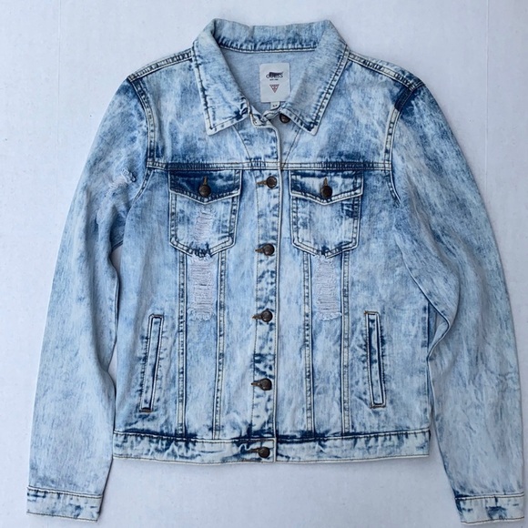New GUESS Women's Distressed Denim Jacket SZ S - Picture 1 of 9